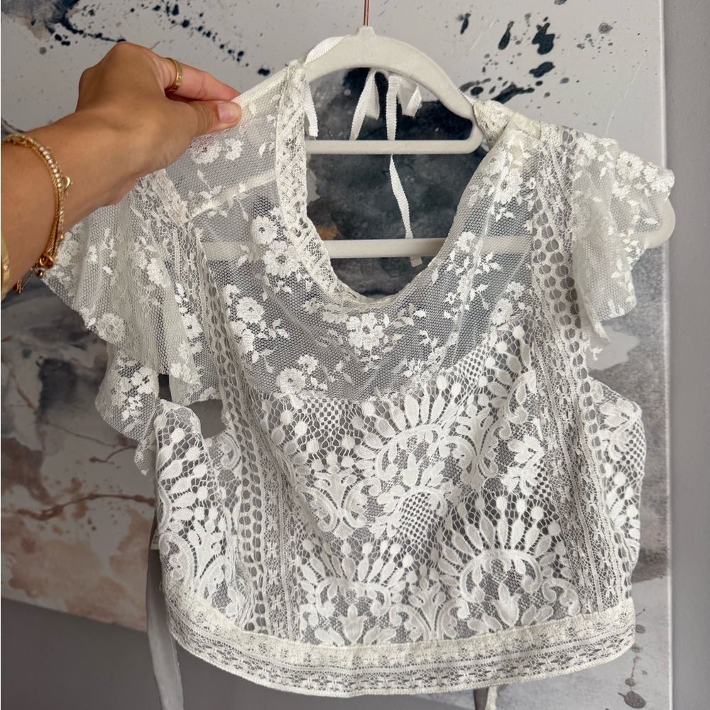 White and Grey Lace Top